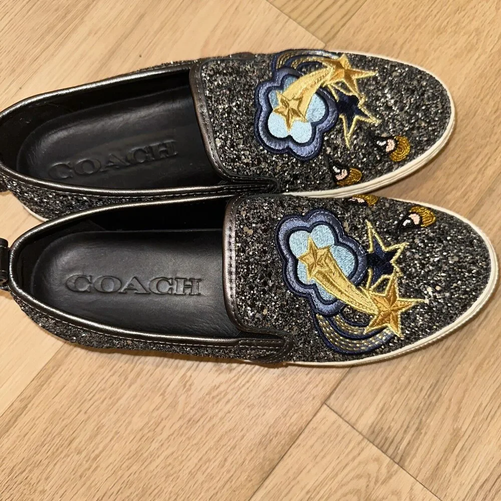 COACH Shooting Star Glitter Sneakers Signature Shoe 10 B Coated Canvas Platform - Picture 6 of 9